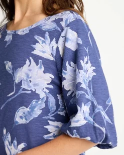 Printed Cotton Slub Poplin Pleat Sleeve Tee