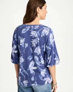 Printed Cotton Slub Poplin Pleat Sleeve Tee
