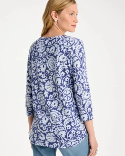 Printed Cotton Slub 3/4 Sleeve Tee