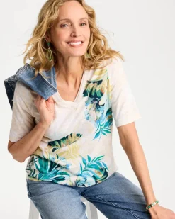 Printed Cotton Slub V-Neck Tee