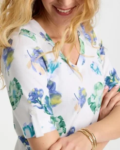 Printed Cotton Slub V-Neck Tee