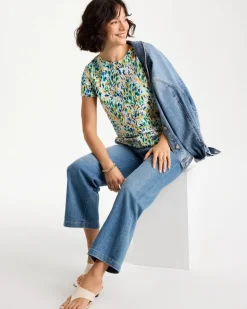 Printed Cotton Stretch Cap-Sleeve Tee