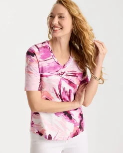 Printed Double V-Neck Slub Rib Tee