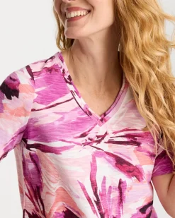 Printed Double V-Neck Slub Rib Tee