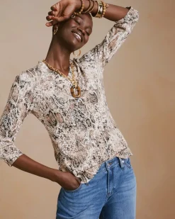 Printed Pima Cotton 3/4 Sleeve Tee