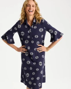 Printed Ponte Flounce Sleeve Dress