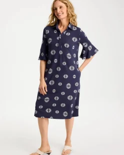 Printed Ponte Flounce Sleeve Dress