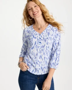 Printed Puff Sleeve Slub Henley