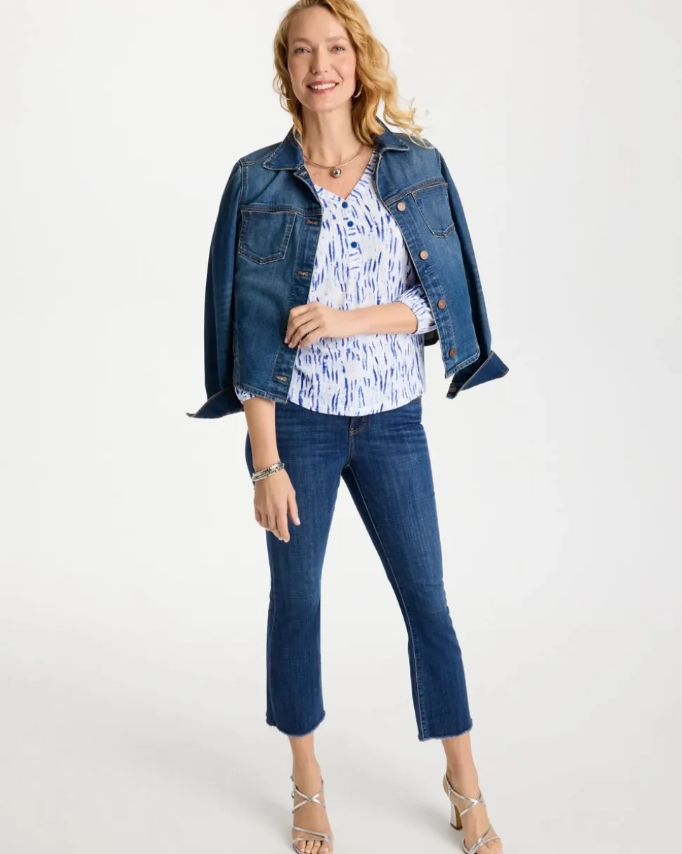 Printed Puff Sleeve Slub Henley