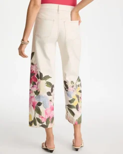 Printed Pull-On Wide Crop Jeans