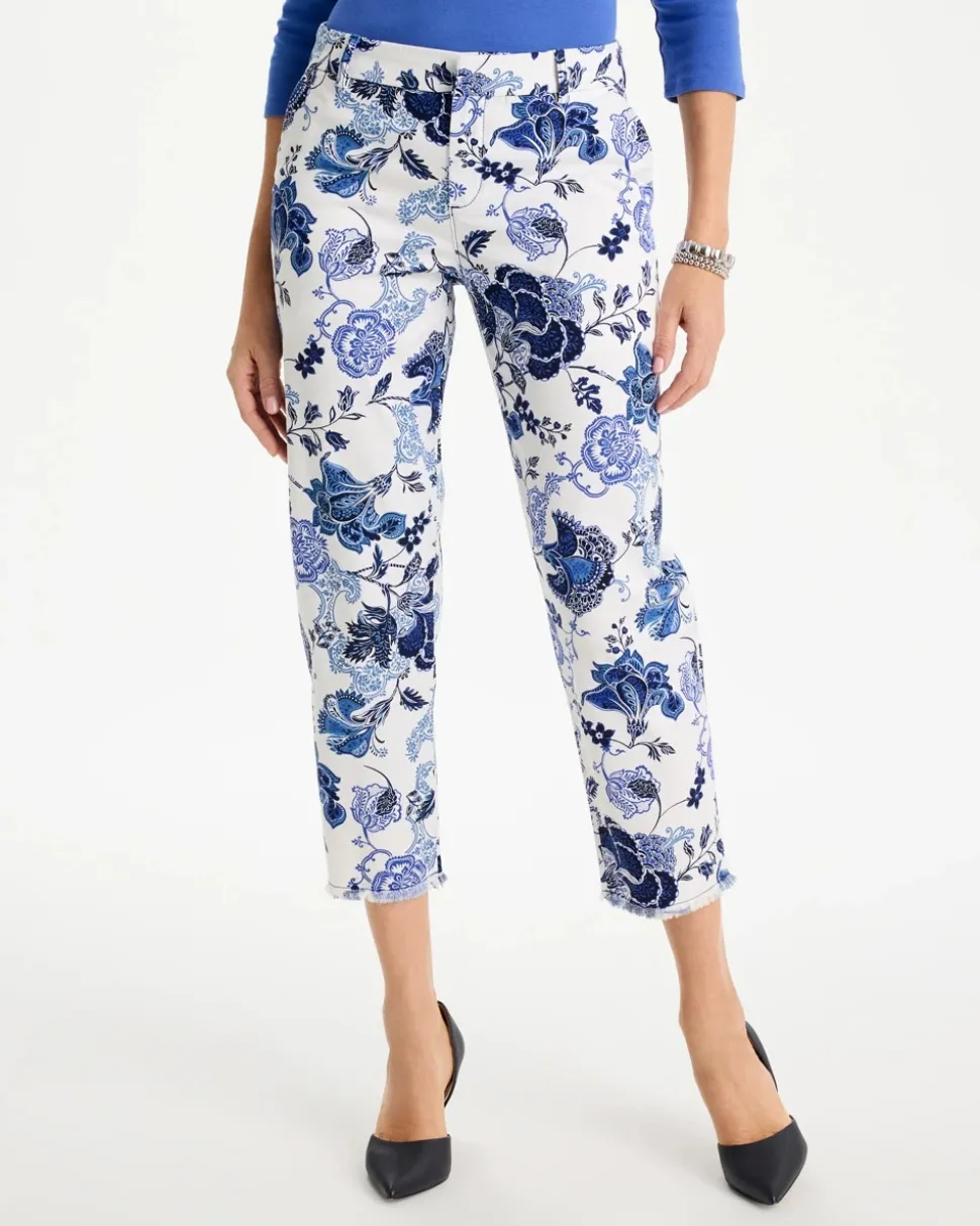 Printed Relaxed Boyfriend Chino Fray Crop Pants