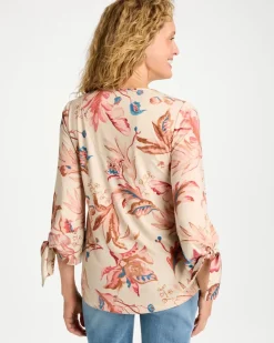 Printed Satin Tie-Sleeve Top