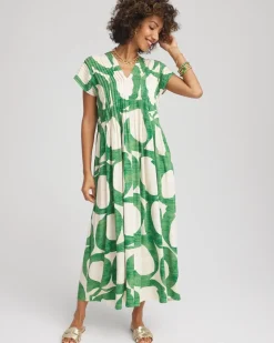 Printed Silk-Twill Popover Midi Dress