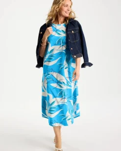 Printed Soft-Stretch Cotton Slub Dress