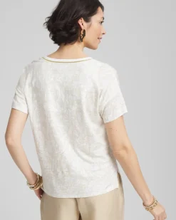 Printed Sweater Trim Linen Tee