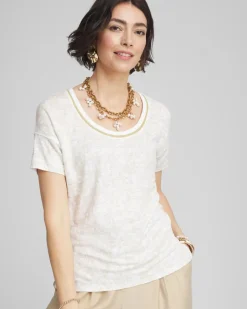 Printed Sweater Trim Linen Tee