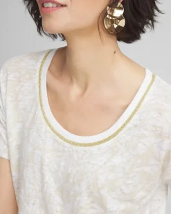 Printed Sweater Trim Linen Tee