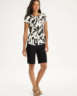 Printed Textured Knit Cap Sleeve Tee