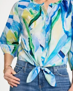 Printed Tie-Front Top