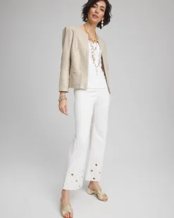 Pull-On Embellished Straight-Leg Cropped Jeans