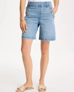 Pull-On Scallop Button Jean Shorts