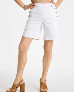Pull-On Scallop Button Jean Shorts