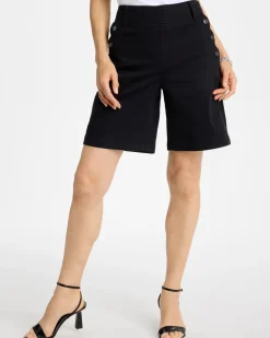 Pull-On Scallop Button Jean Shorts