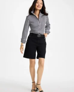 Pull-On Scallop Button Jean Shorts