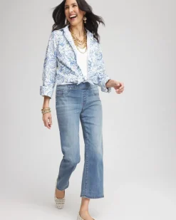 Pull-On Straight Cropped Jeans