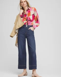 Pull-On Wide-Leg Cropped Jeans