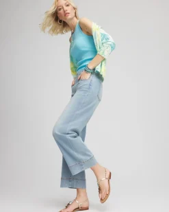 Pull-On Wide-Leg Cropped Jeans