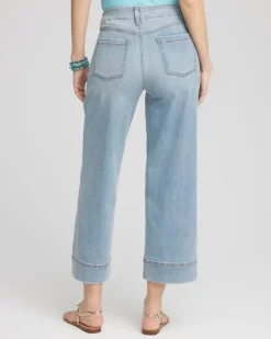 Pull-On Wide-Leg Cropped Jeans