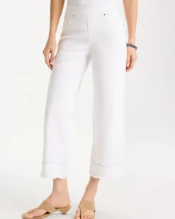 Pull-On Wide-Leg White Crop Jeans