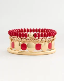 Red Goldtone Glam Stretch Bracelet