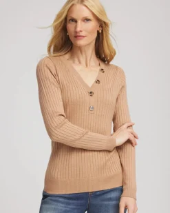 Ribbed Button Henley Sweater