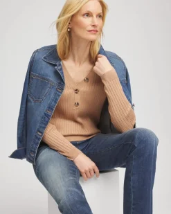 Ribbed Button Henley Sweater