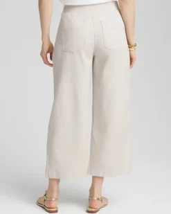 Ribbed Waist Linen Blend Straight-Leg Cropped Pants