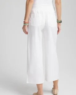 Ribbed Waist Linen Blend Straight-Leg Cropped Pants
