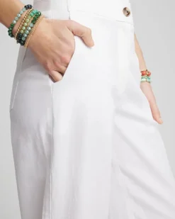 Ribbed Waist Linen Blend Straight-Leg Cropped Pants