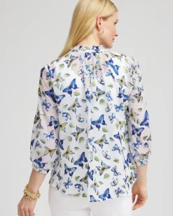 Ruffle Collar Butterfly Burnout Blouse