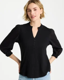 Ruffled V-Neck 3/4 Sleeve Top