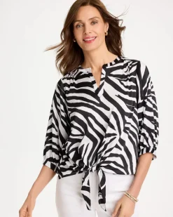 Satin Animal Print Tie-Front Top