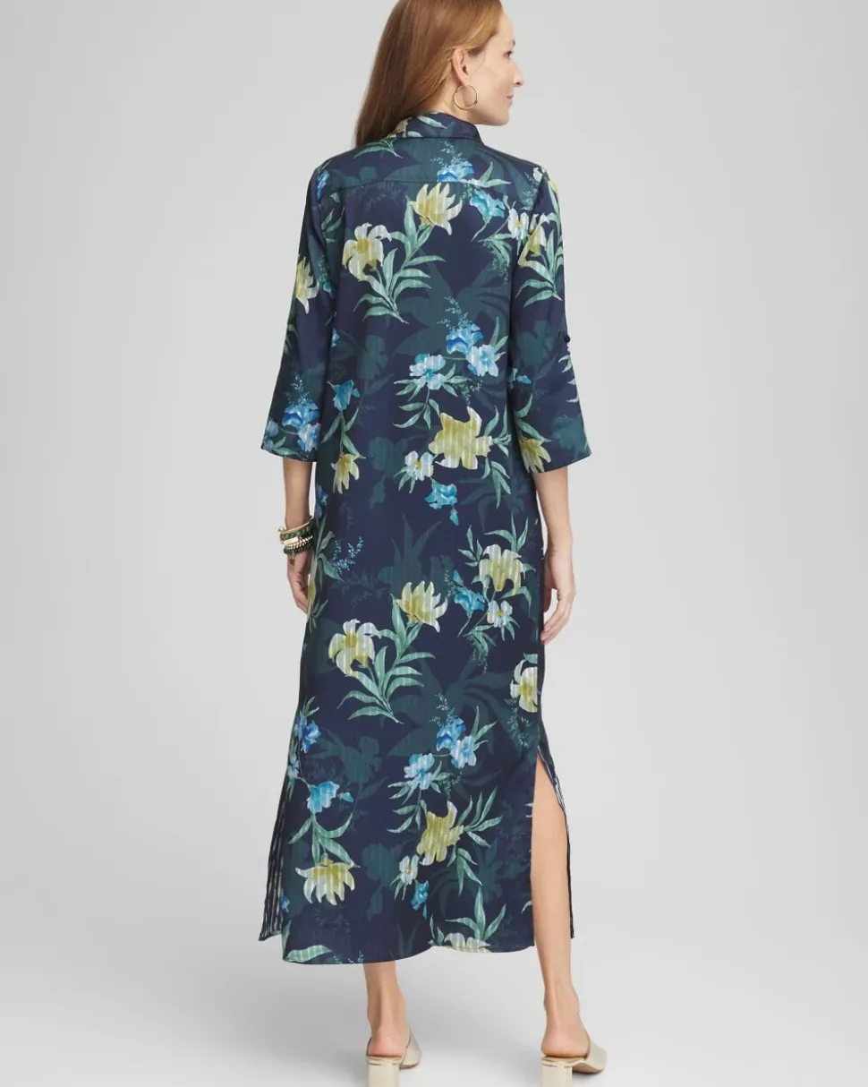 Satin Floral Maxi Shirtdress