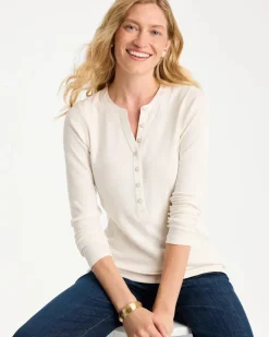 Satin Trim Ribbed Henley Tee