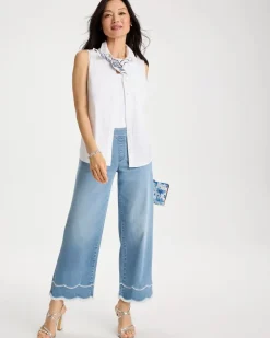 Scallop Pull-On Wide-Leg Crop Jeans