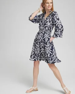 Scrolls Ruffle Bell Sleeve Dress