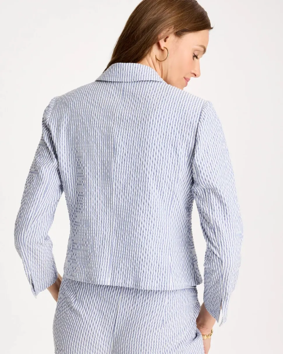 Seersucker Striped Cropped Blazer