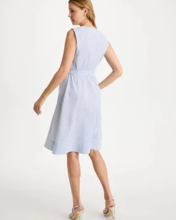 Seersucker V-Neck Sleeveless Dress