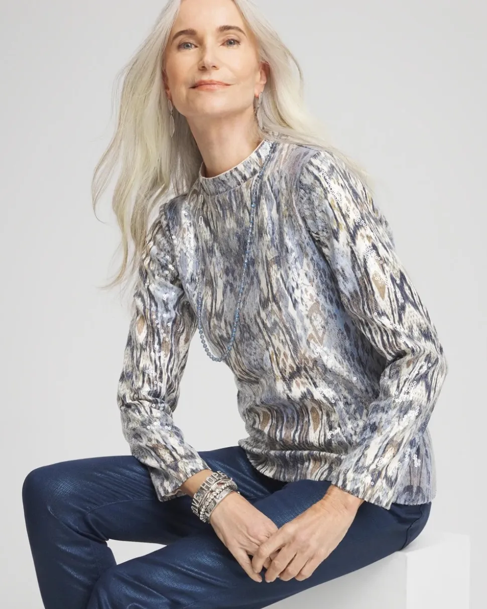 Sequin Reptile Funnel Neck tee