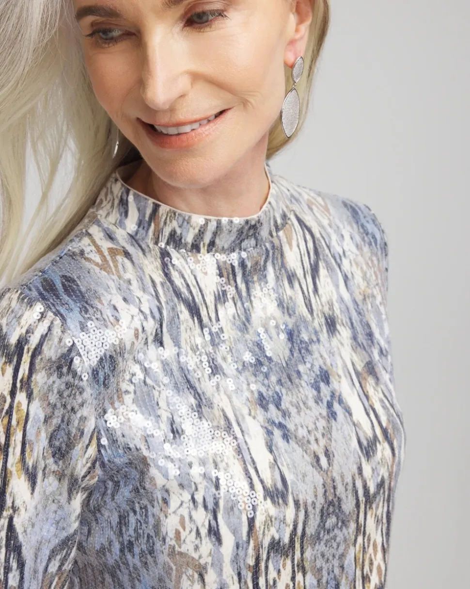 Sequin Reptile Funnel Neck tee